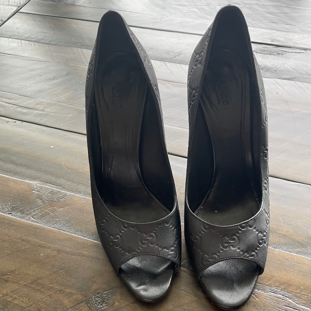 Black Gucci Peep Toe Pumps